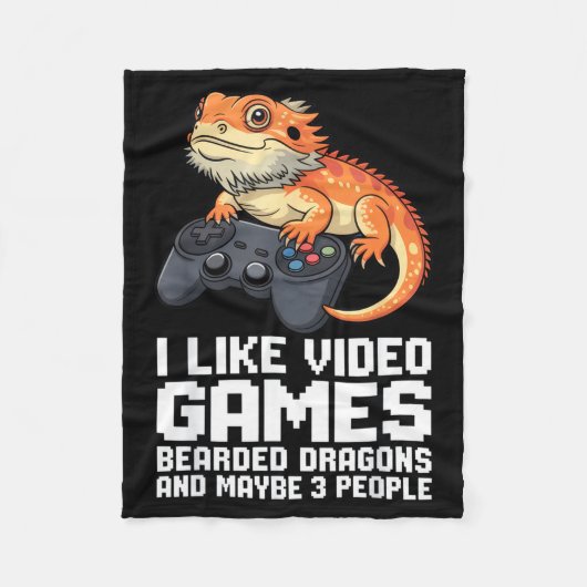 I Like Video Games Bearded Dragon Gamer Introvert Fleecedecke (Vorderseite)