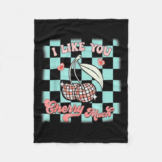 I Like You Cherry Much Funny Retro Love Valentine Fleecedecke (Vorderseite)
