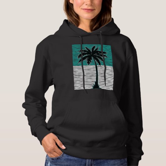 I Live Life Palm Tree Picture Cool Aqua Green Whit Hoodie (Vorderseite)