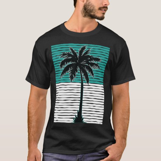 I Live Life Palm Tree Picture Cool Aqua Green Whit T-Shirt (Vorderseite)