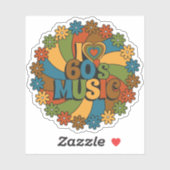 I Love 60s music for Retro Music Enthusiasts Aufkleber (Blatt)