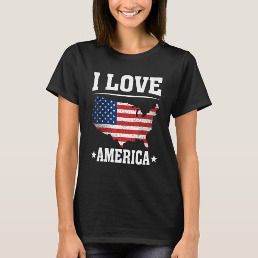 I Love America US Map Flag Patriotic American 4th T-Shirt (Vorderseite)