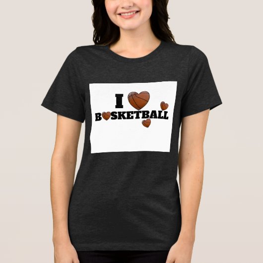 I Love Basketball Bold Black And White  Tri-Blend Shirt (Vorderseite)
