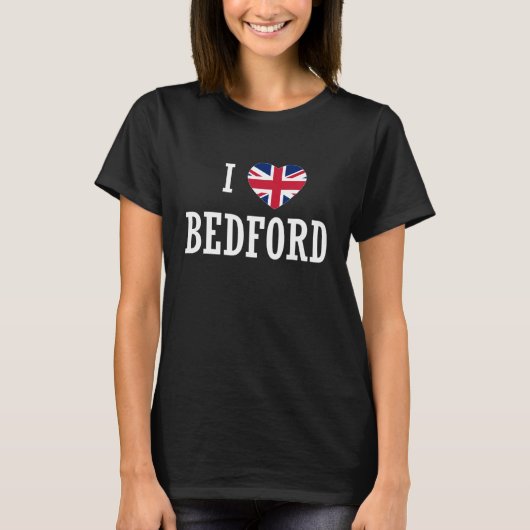 I Love Bedford England Union Jack Flag Heart Engli T-Shirt (Vorderseite)