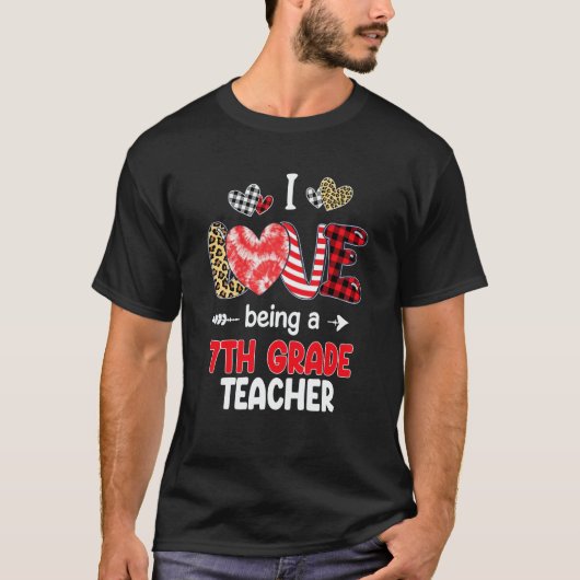 I Love Being A 7th Grade Teacher Valentines School T-Shirt (Vorderseite)
