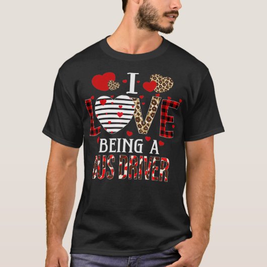 I Love Being A Bus Driver Red Plaid Hearts Valenti T-Shirt (Vorderseite)