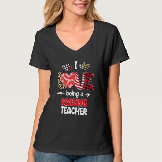 I Love Being A Reading Teacher Valentines School V T-Shirt (Vorderseite)