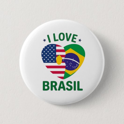 I Love Brasil USA Flag Heart Button (Vorderseite)