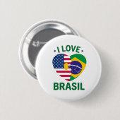 I Love Brasil USA Flag Heart Button (Vorne & Hinten)