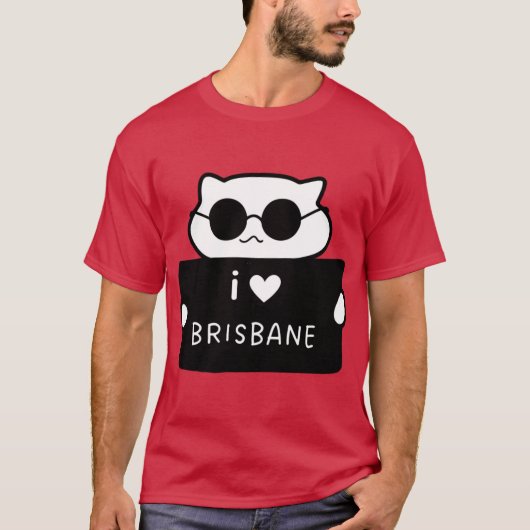 I LOVE BRISBANE Cute Cat Illustration Handwrittens T-Shirt (Vorderseite)