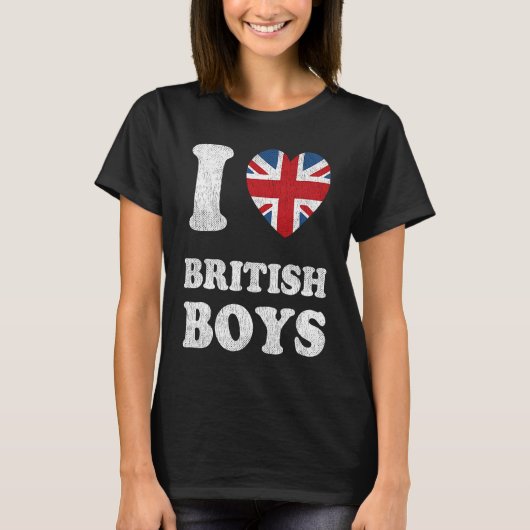 I Love British Boys UK Union Jack Heart Flag T-Shirt (Vorderseite)