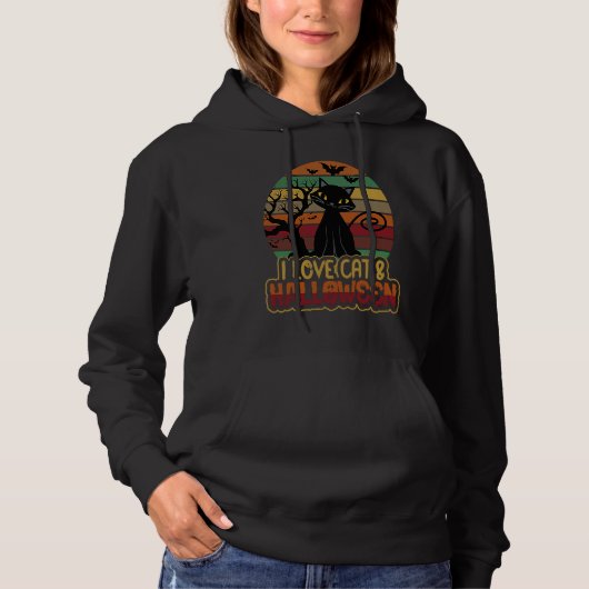 I Love Cat and Halloween Cats Pyjamas Hoodie (Vorderseite)