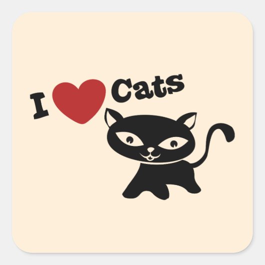 I Love Cat Quadratischer Aufkleber (Vorderseite)