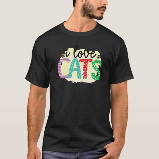 I Love Cats Graphic Patchwork Cat T-Shirt (Vorderseite)