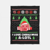 I Love Christmas A-lotl Axolotl In Santa Hat Ugly Fleecedecke (Vorderseite)