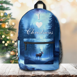 I Love Christmas Backpack Blue Winter Reindeer Bedruckter Rucksack