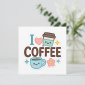 I Love Coffee Cute Kawaii Sticker – Adorable Coffe Einladung (Stehend Vorderseite)
