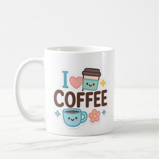 I Love Coffee Cute Kawaii Sticker – Adorable Coffe Kaffeetasse (Links)