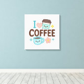I Love Coffee Cute Kawaii Sticker – Adorable Coffe Leinwanddruck (Insitu (Holzboden))