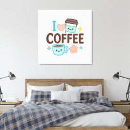 I Love Coffee Cute Kawaii Sticker – Adorable Coffe Leinwanddruck