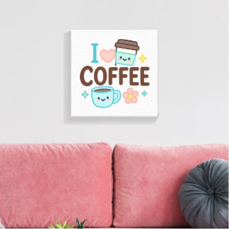 I Love Coffee Cute Kawaii Sticker – Adorable Coffe Leinwanddruck