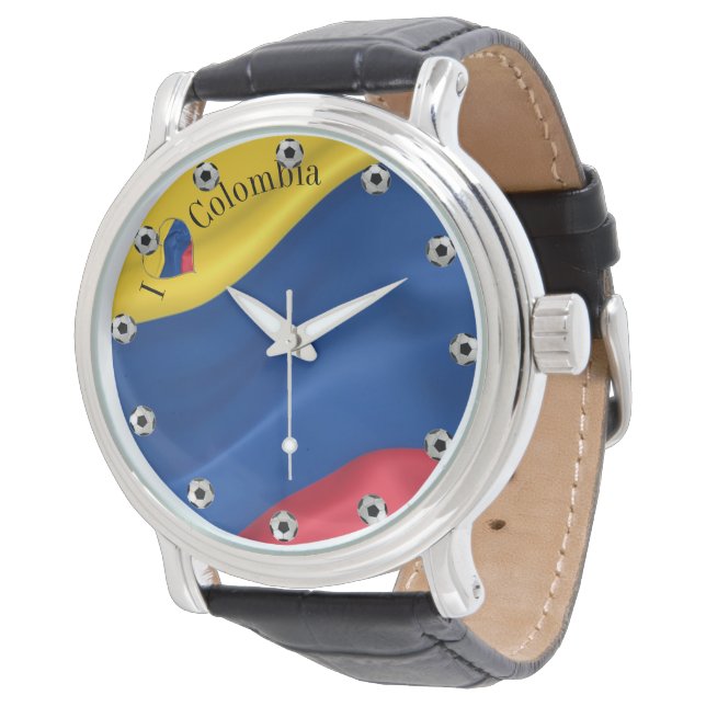 I Love Colombia Flag Armbanduhr (Schrägansicht)