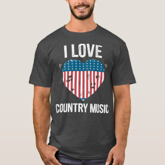 I Love Country Music Retro Vintage Guitar American T-Shirt