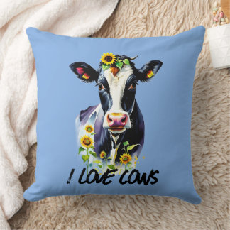 I Love Cows Sunflowers Farm Country Kissen