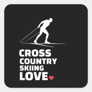 I love cross country skiing Stylish cross Quadratischer Aufkleber