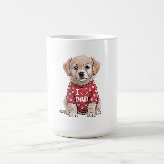 I Love Dad Cute Puppy Dog with Paw Prints Kaffeetasse (Mittel)