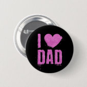 I Love Dad Pink Glitter Typography Pin Button | (Vorne & Hinten)