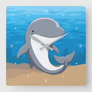 I Love Dolphins Cute Bottlenose Quadratische Wanduhr