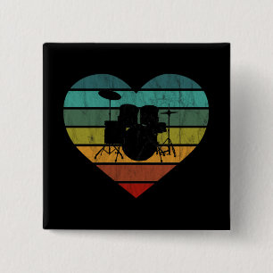 I Love Drums Retro Heart Button