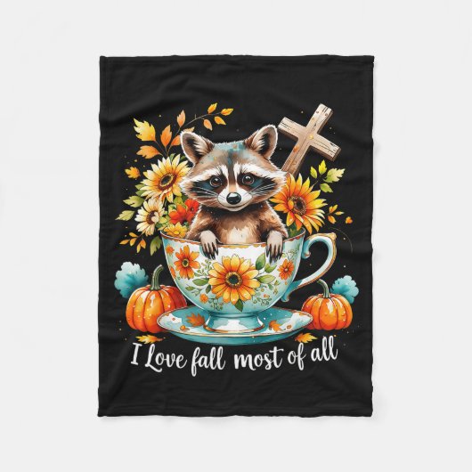I Love Fall Most Of All Raccoon Autumn Gift Fleecedecke (Vorderseite)