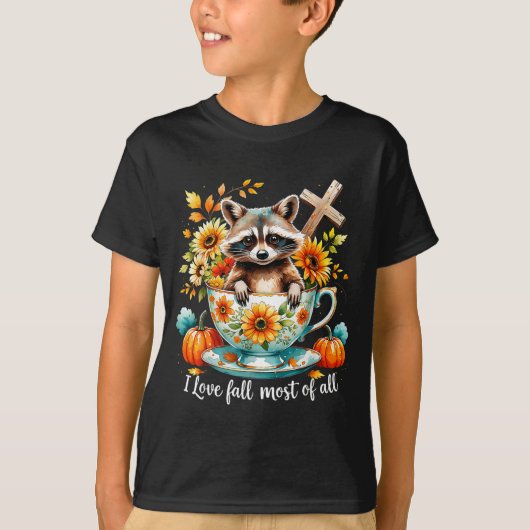 I Love Fall Most Of All Raccoon Autumn Gift T-Shirt (Vorderseite)