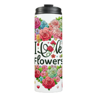 I Love Flowers" Colorful Heart-shaped Floral Thermosbecher
