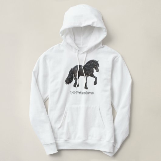 I Love Friesians Black Friesian Draft Horse Lovers Hoodie (Design vorne)