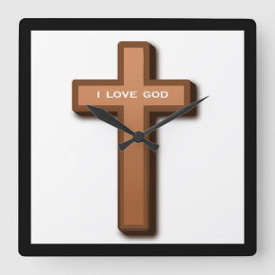 "I LOVE GOD" CROSS QUADRATISCHE WANDUHR
