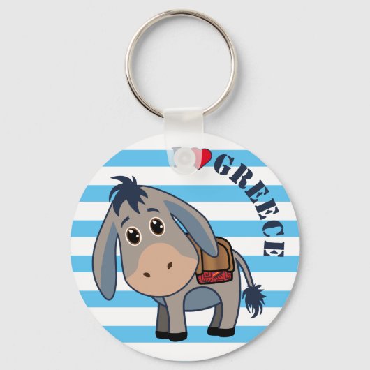 'I love Greece' Cute Donkey Keychain Schlüsselanhänger (Vorderseite)