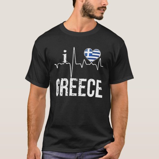 I Love Greece Heartbeat Flag For Greek Pride T-Shirt (Vorderseite)