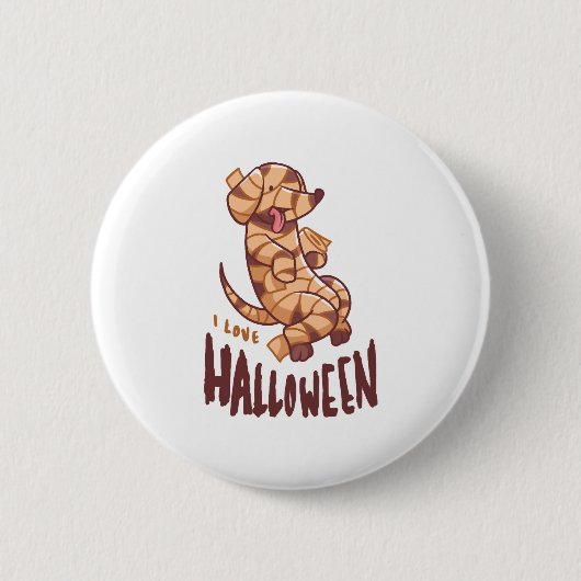 I Love Halloween - Dog Mummy Button (Vorderseite)