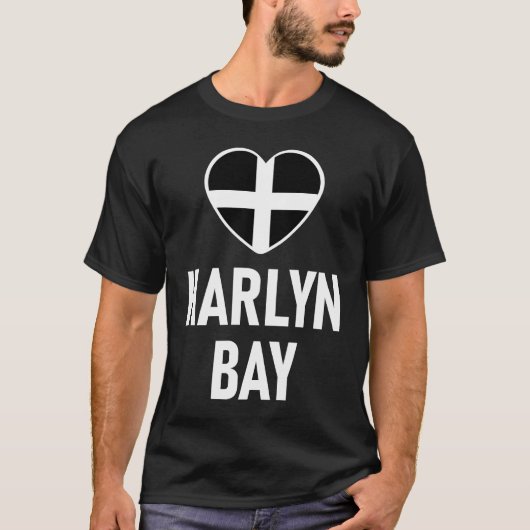 I Love Harlyn Bay Cornwall Flag Heart Saint Piran T-Shirt (Vorderseite)