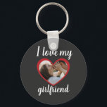I love heart my girlfriend custom photo grey schlüsselanhänger<br><div class="desc">Surprise your girlfriend with this I love my girlfriend keychain. Heart shaped photo.</div>