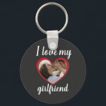 I love heart my girlfriend custom photo grey schlüsselanhänger<br><div class="desc">Surprise your girlfriend with this I love my girlfriend keychain. Heart shaped photo.</div>
