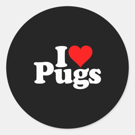 I Love Heart Pugs Pug Dog Canine Runder Aufkleber (Vorderseite)