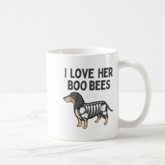 I Love Her Boo Bees Funny Halloween Dachshund Ween Kaffeetasse (Rechts)