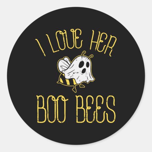 I Love Her Boo Bees Paare Halloween Adult Costum Runder Aufkleber (Vorderseite)