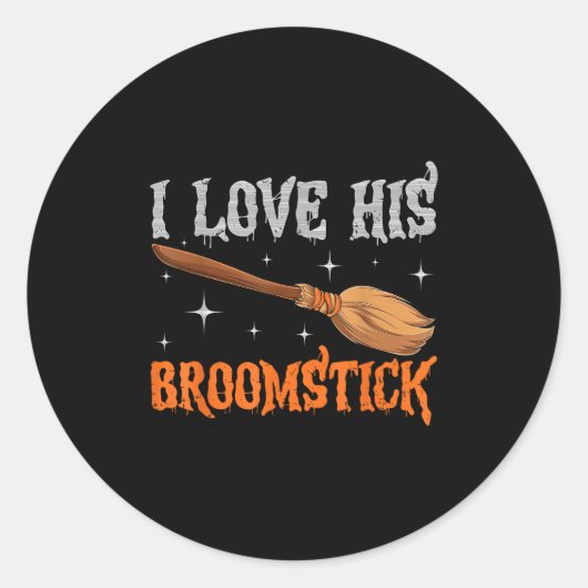 I Love His Broomstick I Love Her Pumpkins Couples Runder Aufkleber (Vorderseite)