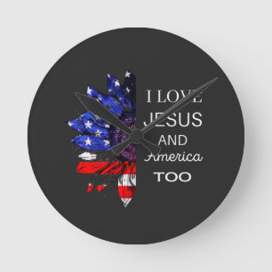 I Love Jesus and America Too Runde Wanduhr
