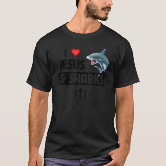 I Love Jesus and Sharks Funny Christian Great Whit T-Shirt (Vorderseite)